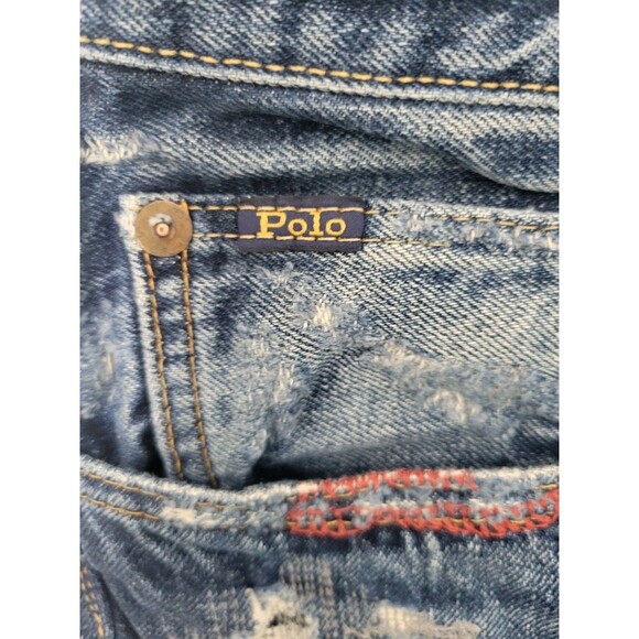 Polo Ralph Lauren Mens Classic Fit Patchwork Bandana Distressed Denim Jeans - Picture 9 of 16